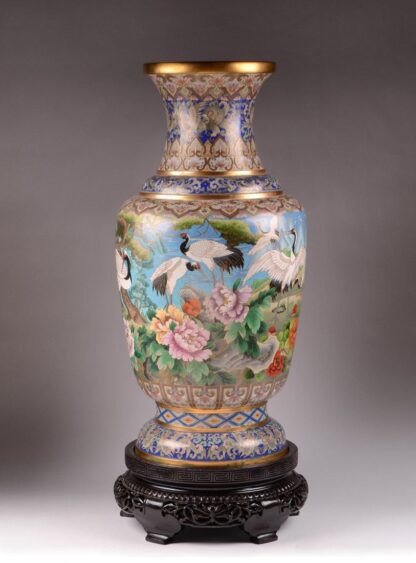 Monumental Cloisonne Vase With Cranes - Image 2