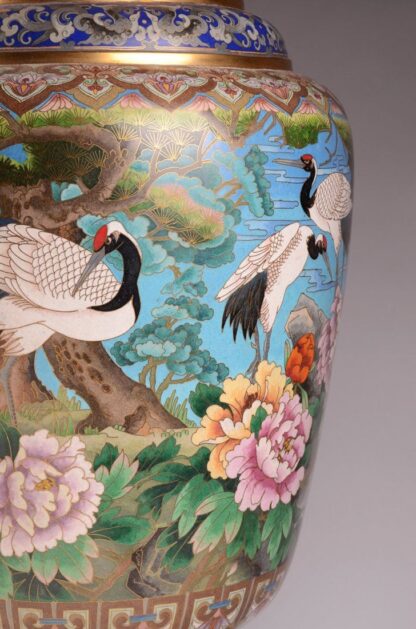 Monumental Cloisonne Vase With Cranes - Image 3