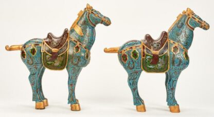 Pair of Chinese Wooden Horses, Cloisonne Style - Image 3