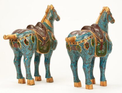 Pair of Chinese Wooden Horses, Cloisonne Style - Image 4