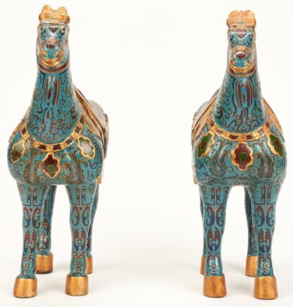 Pair of Chinese Wooden Horses, Cloisonne Style - Image 5