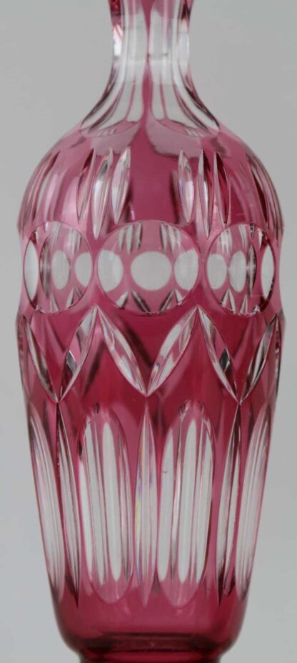 FINE 14.5" CRANBERRY CUT TO CLEAR CRYSTAL DECANTER - Image 2