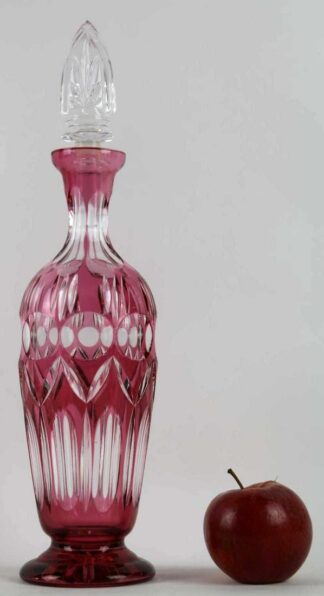 FINE 14.5" CRANBERRY CUT TO CLEAR CRYSTAL DECANTER