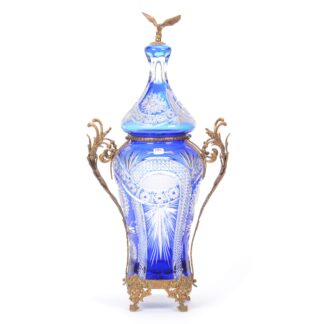 Contemporary Blue Cut to Clear Covered Urn