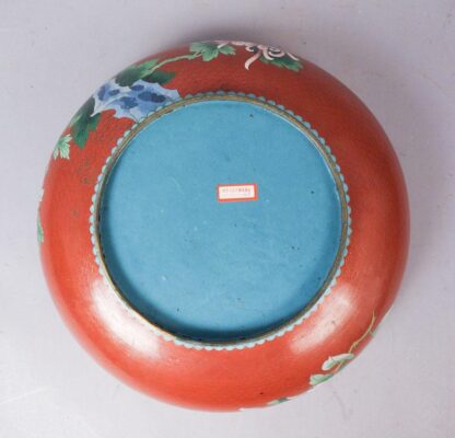 Lg Chinese Cloisonne Birds and Flowers Centerpiece Bowl - Image 4