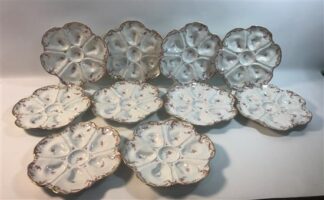 SET OF LIMOGES OYSTER PLATES WITH PINK FLORAL MOTIF, 9" France C.1900