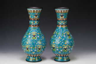 PAIR CHINESE BLUE GROUND CLOISONNE VASES