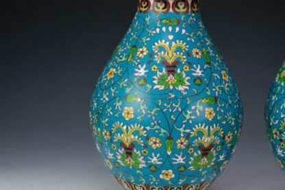 PAIR CHINESE BLUE GROUND CLOISONNE VASES - Image 3