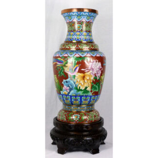 LARGE CHINESE CLOISONNE PEACOCK VASE 29"