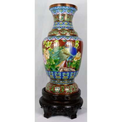 LARGE CHINESE CLOISONNE PEACOCK VASE 29" - Image 4