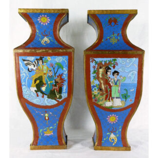 PR CHINESE CLOISONNE FIGURAL SQUARE VASES