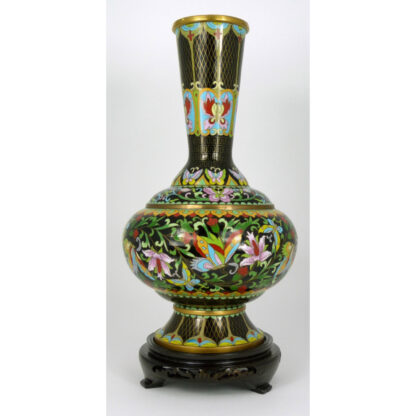 PR CHINESE CLOISONNE BLACK GROUND FLORAL VASES - Image 4