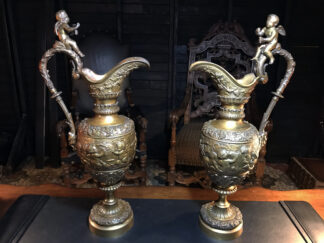 Pair of French 19th Century Ornate Bronze Ewers