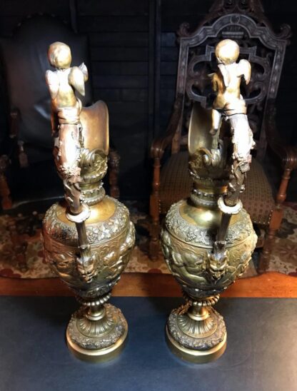 Pair of French 19th Century Ornate Bronze Ewers - Image 5