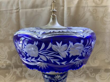 COBALT BLUE CUT TO CLEAR BOHEMIAN GLASS LAMP - Image 5