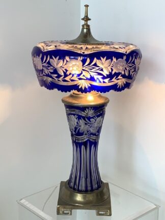 COBALT BLUE CUT TO CLEAR BOHEMIAN GLASS LAMP
