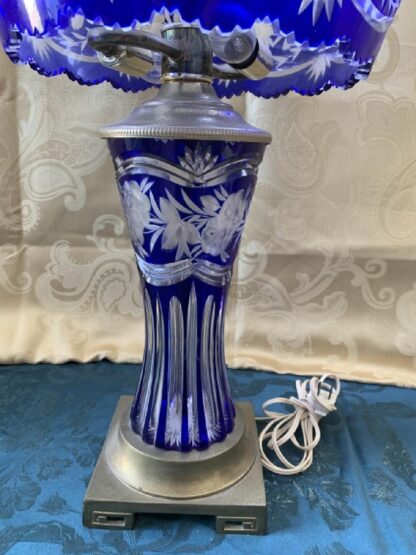 COBALT BLUE CUT TO CLEAR BOHEMIAN GLASS LAMP - Image 4