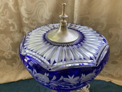 COBALT BLUE CUT TO CLEAR BOHEMIAN GLASS LAMP - Image 3